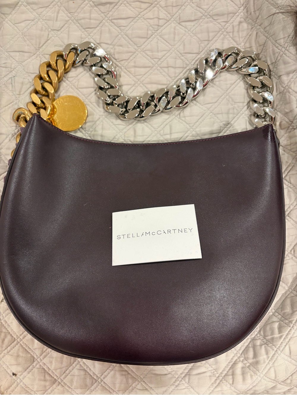 Stella McCartney Frayme Wine Burgundy Shoulder Bag with Chunky Two-Tone Chain - Picture 3 of 15